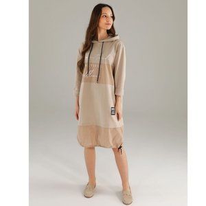 UNISONO BEIGE Hooded  Dress Sz  L/XL